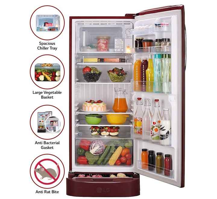 LG 235L 4 Star Smart Inverter Compressor Single Door Refrigerator (GLD241ARGD Ruby Glow)
